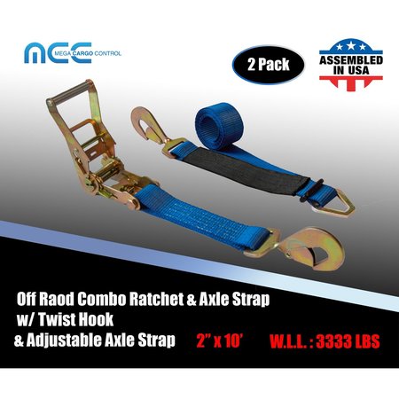 TIE 4 SAFE Axle Ratchet Tie Down Strap w/ Snap Hook Race Car Hauler Trailer Flatbed Blue, 2PK RT42-10-BU-C-2